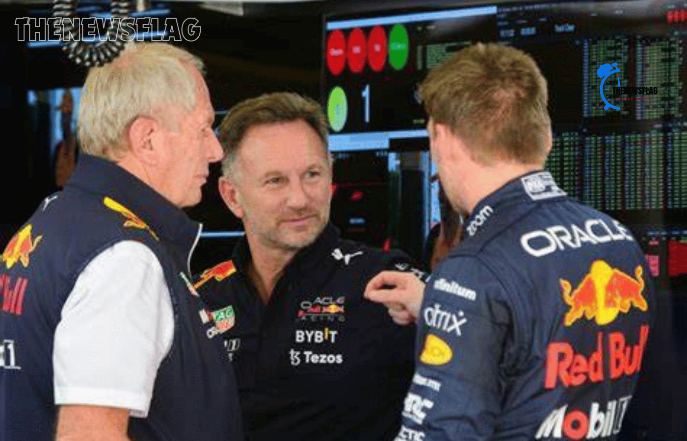 Max Verstappen, Helmut Marko, and Christian Horner of Red Bull show "happy families' unity among "sex texts."